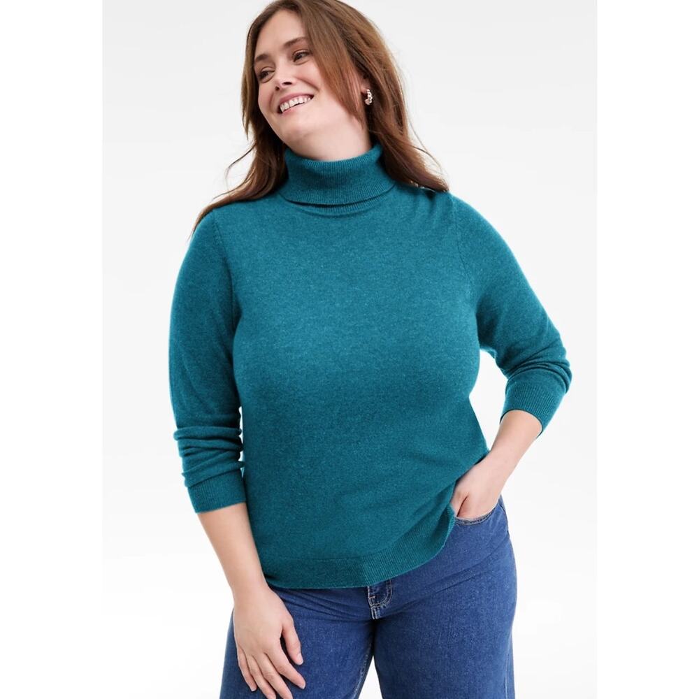 080 Charter Club 100% Cashmere Turtleneck Sweater Blue‎ Opal Heather Size PL